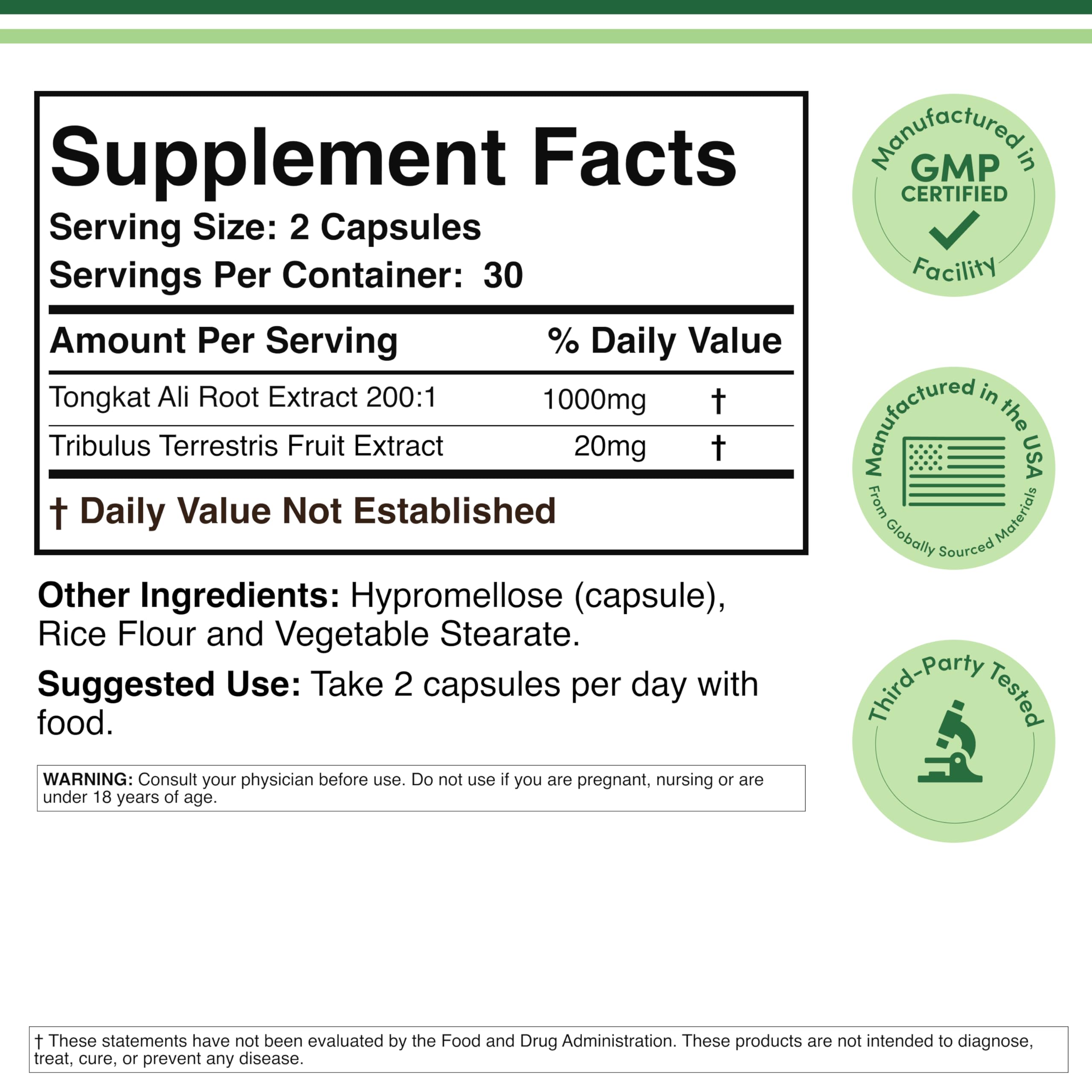 Tongkat Ali 1,020mg, 200:1, Hormone Support For Men + Women, 60 Capsules | Mood, Performance + Testosterone Booster for Men + Women, Eurycoma Longifolia Root, Longjack Tongkat Ali, Third-Party Tested