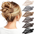 4 PCS Large Flat Hair Clips for Women Girls, French Concord Lay Down Claw Clips for Thick Thin Hair, Comfortable Curved Flat Clip, Leopard Print Stylish Strong Hold Hair Accessories, Tortoise