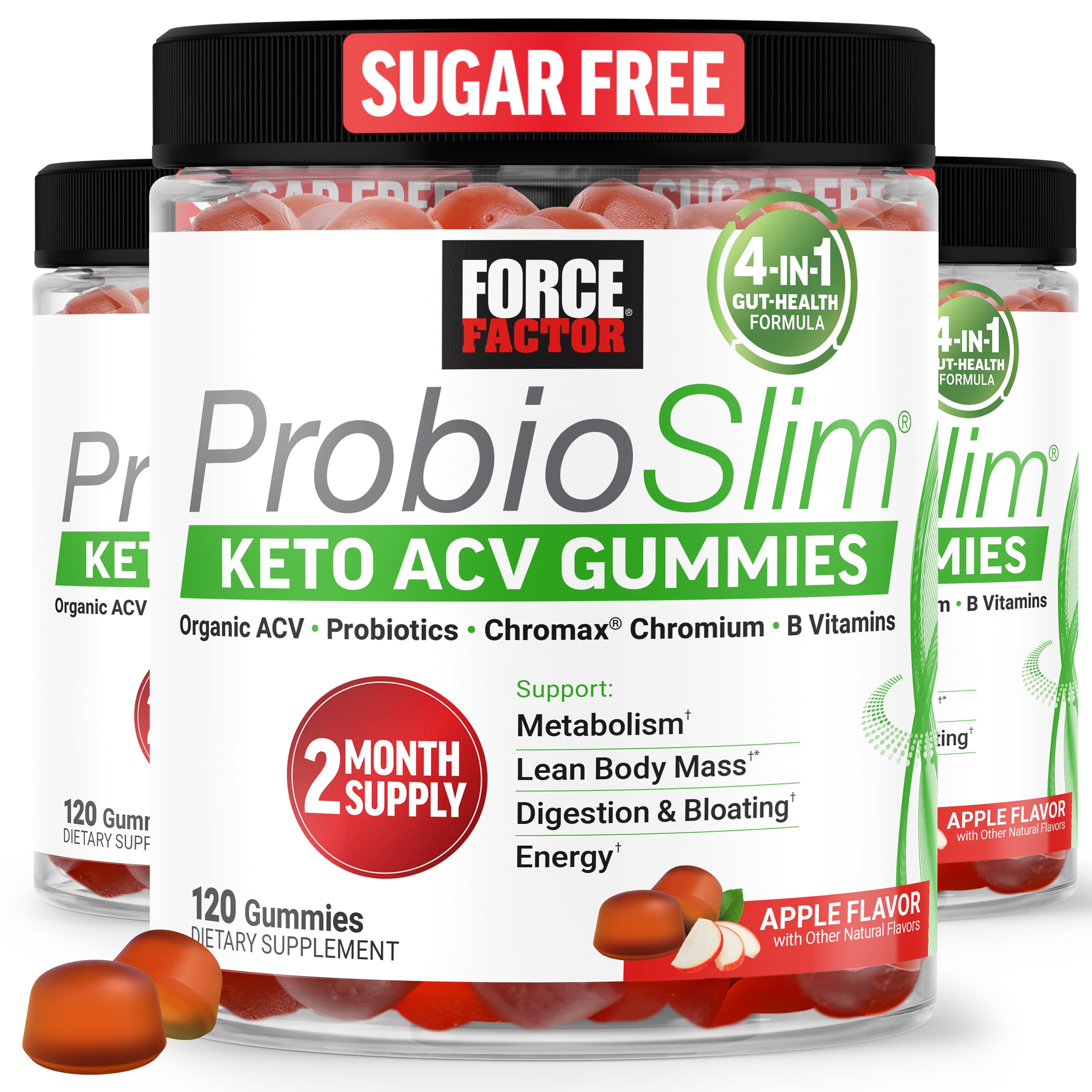 Force Factor ProbioSlim Apple Cider Vinegar Gummies | Keto ACV Gummies with Probiotics & Prebiotics to Support Digestion & Metabolism, Organic, Apple Flavor, 240 Gummies
