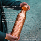99.97% Pure Copper Water Bottle 34oz/1000ml, Handmade Hammered Copper Bottle, Ayurvedic Drinking Water Vessel, Heavy Duty & Leak-Proof