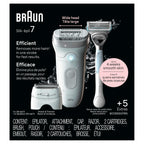 Braun Epilator Silk-épil 7, Hair Removal Device, Women Shaver & Trimmer, Wet and Dry, Wide Head, Includes Shaver Head and Trimmer Comb, SE7-041, Silver