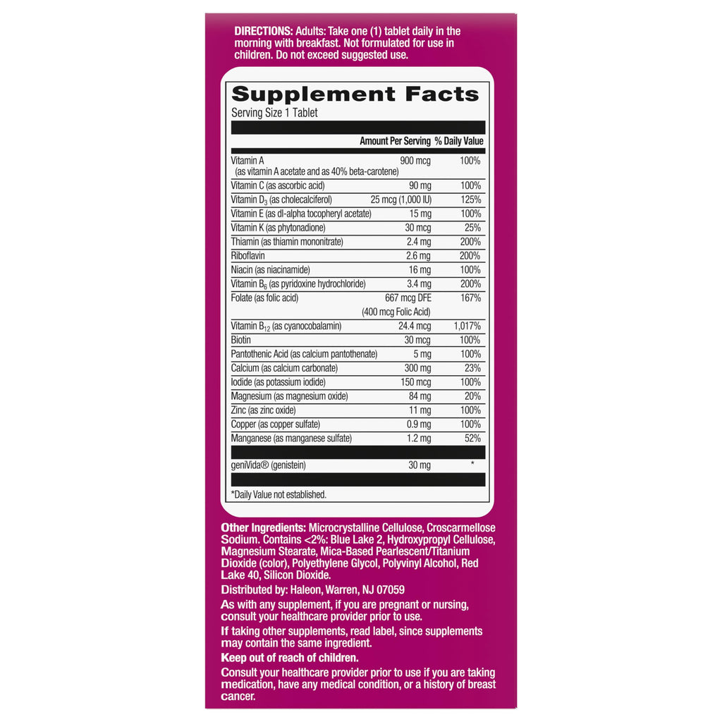 Centrum Complete Multivitamin Supplement, 30 Count | Hot Flash Support Menopause Support Tablets, with Clinically Studied geniVida, Gluten Free, Non-GMO Ingredients