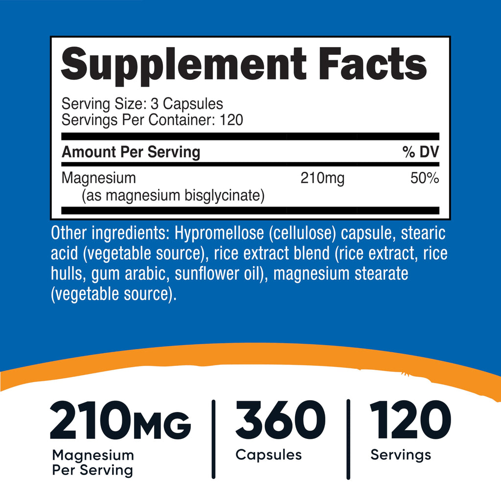 Nutricost Magnesium Glycinate Capsules (210mg) 360 Capsules | Magnesium Glycinate Supplement for Gentle Absorption