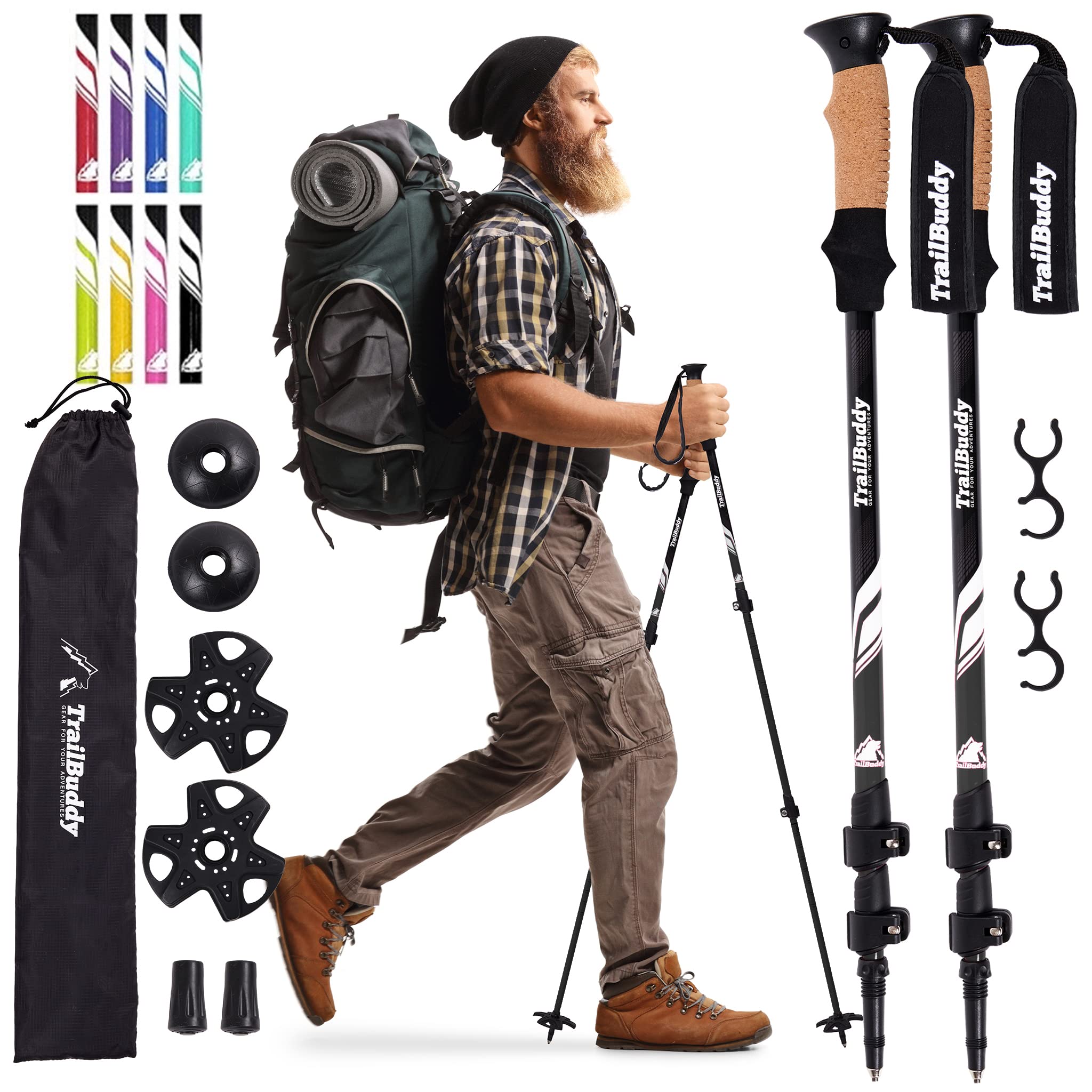 Buy now TrailBuddy Trekking Poles â€“ Lightweight 7075 Aluminum Hiking Poles for Women, Men & Seniors â€“ Collapsible or Foldable Walking Sticks for Travel, Trails & Balance Black Raven Collapsible at indiglob india