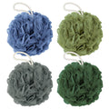 Rnoafmu Shower Loofah Bath Sponge 4 Pack, 60G Exfoliating Body Scrubber | Luffa Mesh Shower Pouf Balls for Men and Women, Rich Lather with Body Wash, Bath Accessories (Blue Gray Green Dark Green)