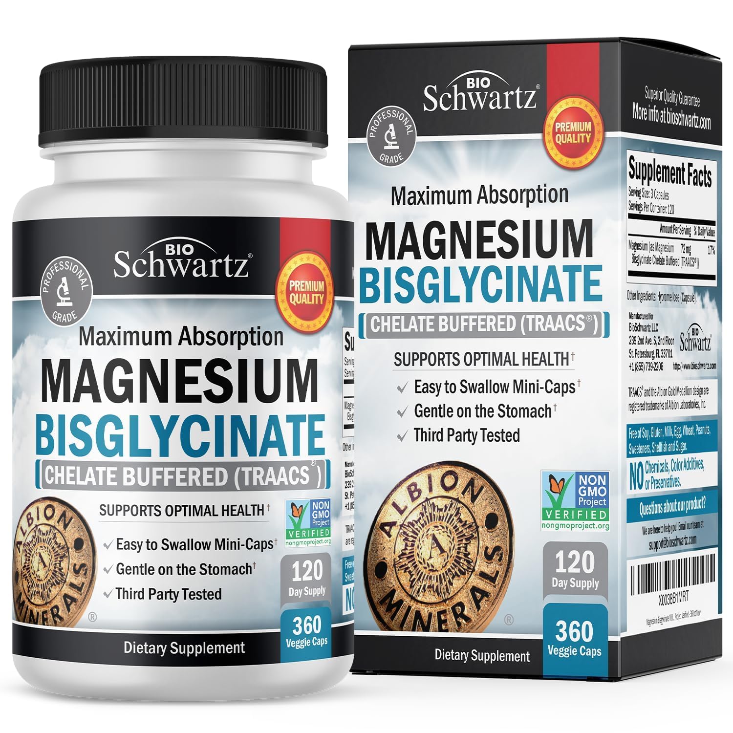 Magnesium Bisglycinate 100% Chelate No-Laxative Effect - 90ct | Max Absorption Magnesium Glycinate Capsules, Healthy Energy Muscle Bone & Joint Support - Non-GMO Project Verified