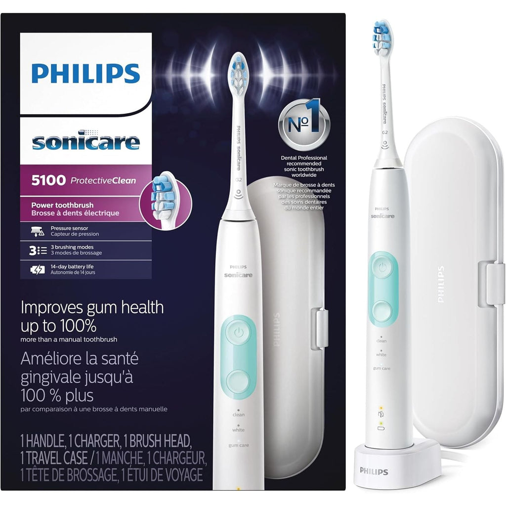 Buy now Philips Sonicare ProtectiveClean 5100 Rechargeable Electric Toothbrush, with Pressure Sensor, 3 Cleaning Modes, SmarTimer and QuadPacer, 14-Day Battery Life, Travel Case, White, Model HX6857/11 at indiglob india