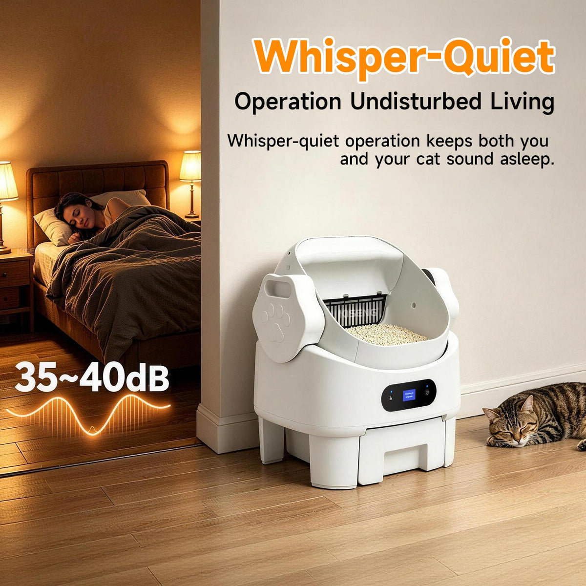Automatic Cat Litter Box, Self Cleaning, Open-Top, Safety Sensors, Toilet