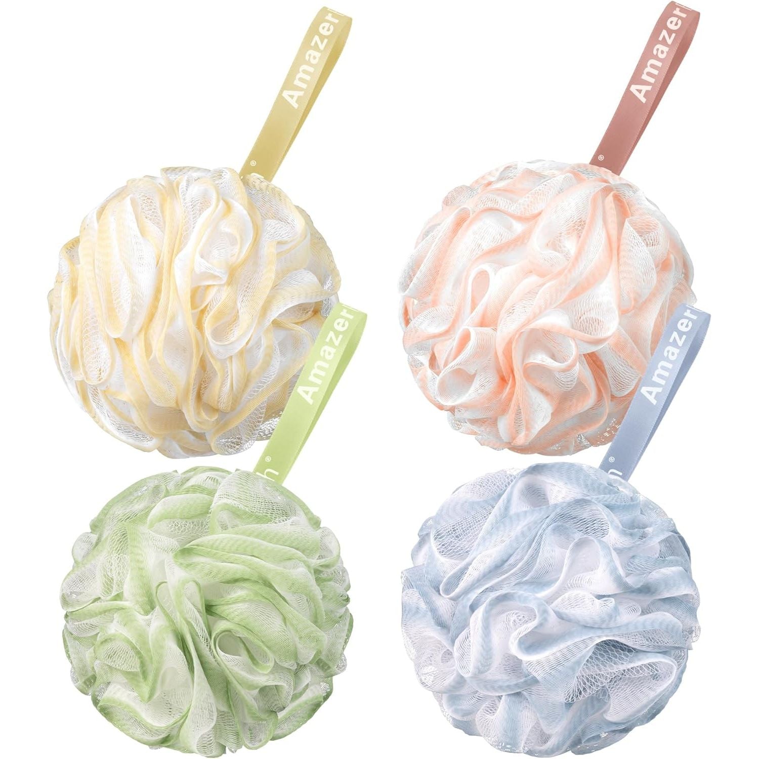 Buy now AmazerBath Loofah Sponge 60g/Piece, Exfoliating Bath Sponge Body Scrubber - Loofa Set of 4 Flower Color (Green-Purple) Cotton Candy Quartet Large (Pack of 4) at indiglob india