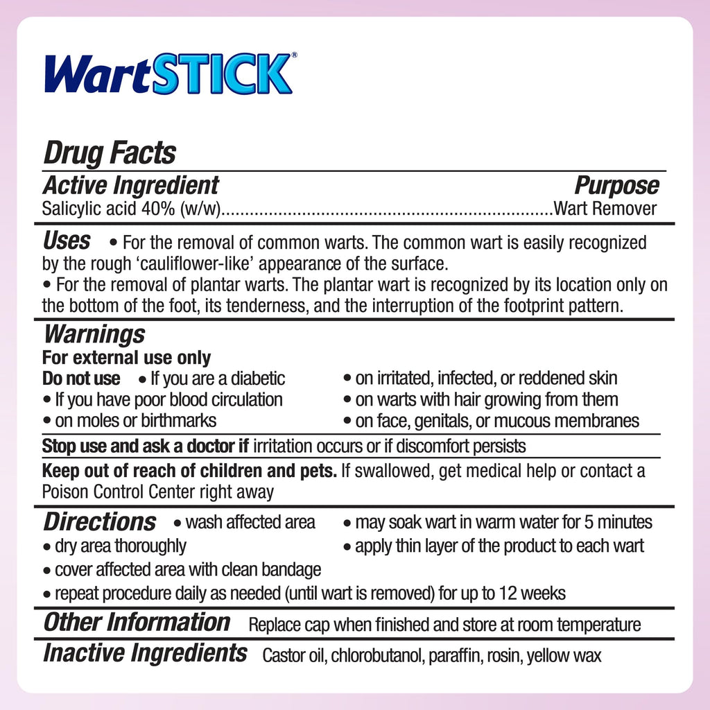 WartStick Maximum Strength Salicylic Acid Solid-Stick Common and Plantar Wart Remover 2 Pack, 0.4 Oz
