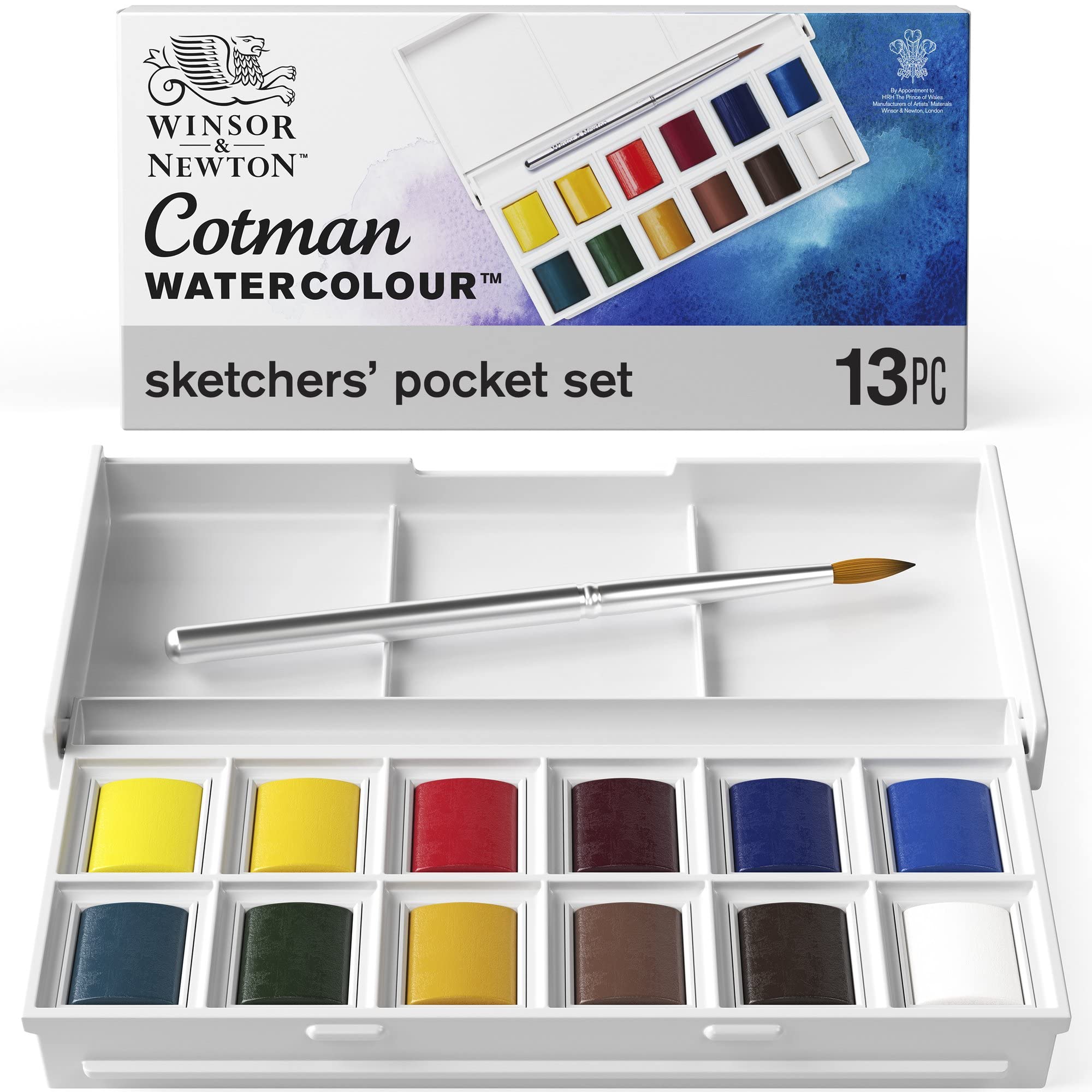 Buy now Winsor & Newton Cotman Watercolor Paint Set, Field Pocket Set, 12 Half Pan w/ Brush, Sponge, Bottle 12 Half Pan Sketchers Pocket Set at indiglob india