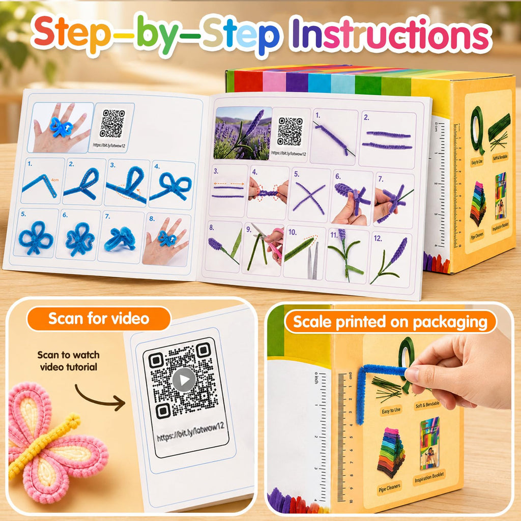 LOTWOW 1200PCS 30 Colors Pipe Cleaners Bulk, Thick Pipe Cleaner Flower Kit