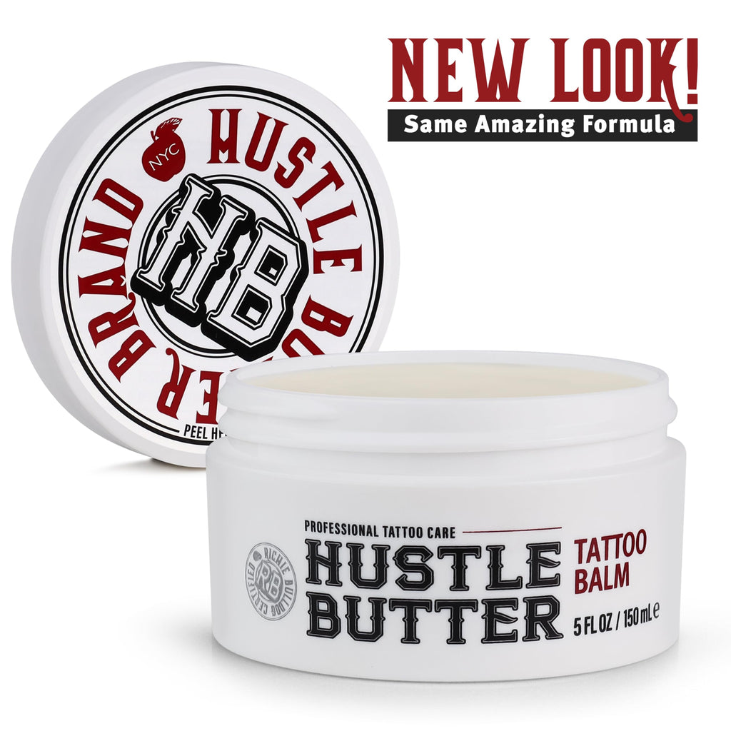 Hustle Butter Tattoo Aftercare 5oz Tattoo Balm, Heals + Protects New Tattoos and Rejuvenates Older Tattoos - 100% Vegan Cream No-Petroleum