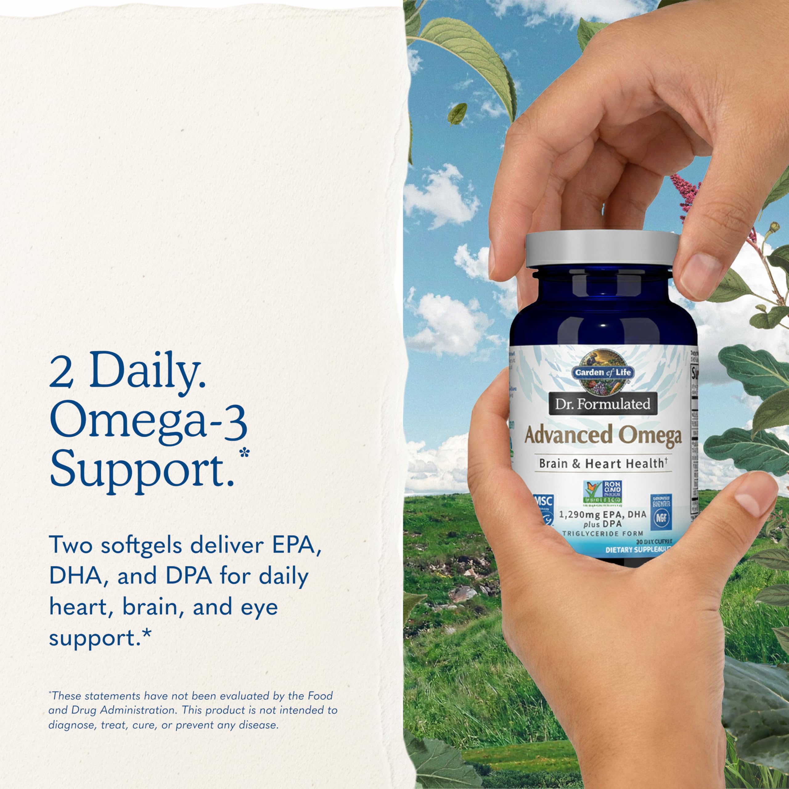 Garden of Life Dr. Formulated Advanced Omega Fish Oil - Lemon, 1,290mg EPA, DHA + DPA in Triglyceride Form, Single Source Omega 3 Supplement for Ultimate Brain & Heart Health, Non-GMO, 60 Softgels