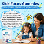 Kids Focus & Memory Gummies with Magnesium Glycinate, Phosphatidylserine & Choline - Support Brain, Attention & Focus for Kids, Learning & Cognitive Development – Sugar Free Strawberry 60 Gummies