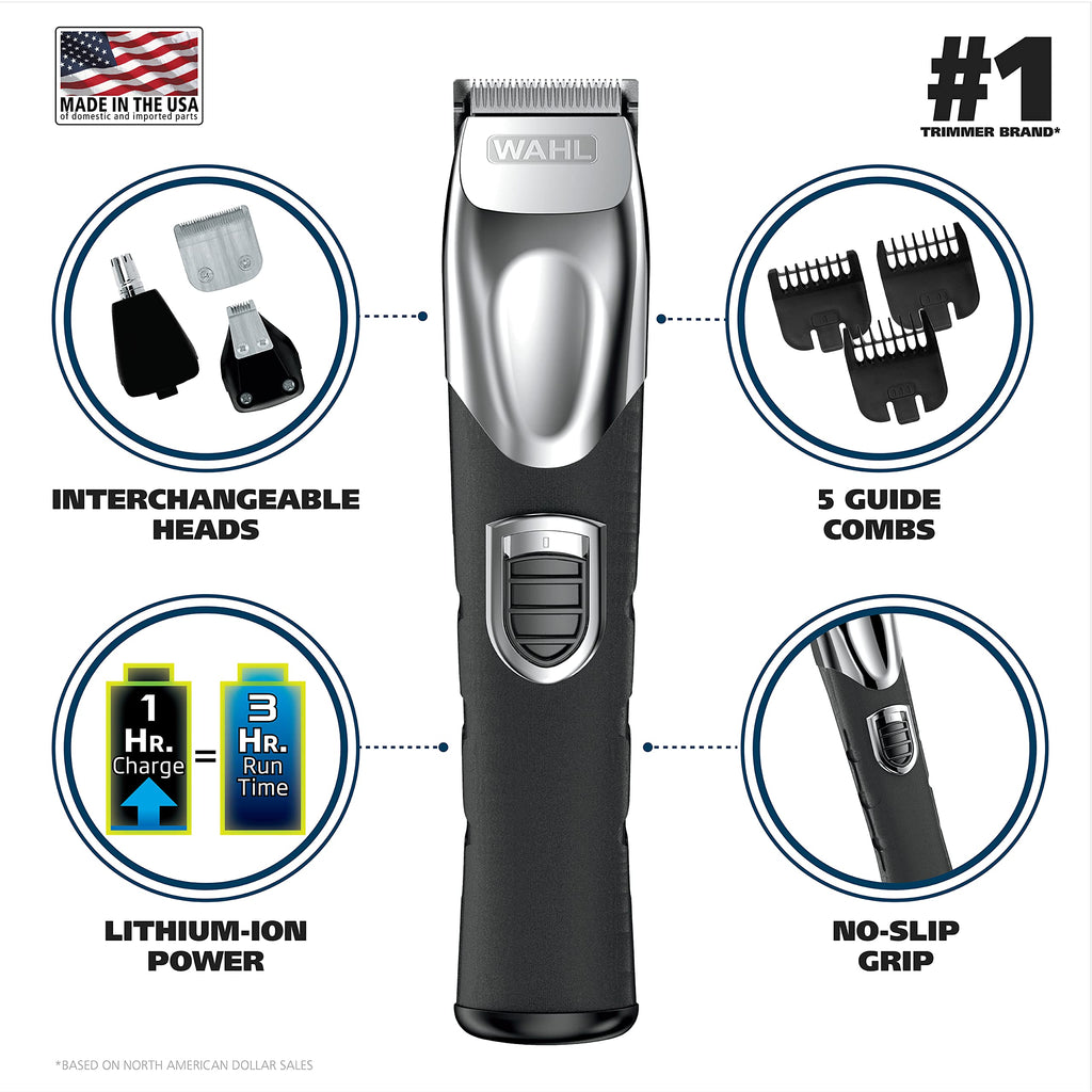 Buy now Wahl USA Rechargeable Lithium Ion All in One Beard Trimmer for Men with Detail and Ear & Nose Hair Trimmer Attachment Æ’?? Model 9854-600B at indiglob india