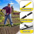 Bow Rake, 68-Inch Adjustable Handle Garden Rake with 17 Steel Tines, Heavy Duty Dual-Sided Metal Rake Landscape Gardening Tool for Soil Loosening Lawn Yard Leaves Mulch Thatch Removing