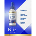 Carlyle Vitamin B12 Sublingual Liquid Drops | 10,000 mcg | 2 fl oz | As Cyanocobalamin and Methylcobalamin | Vegetarian, Non-GMO and Gluten Free