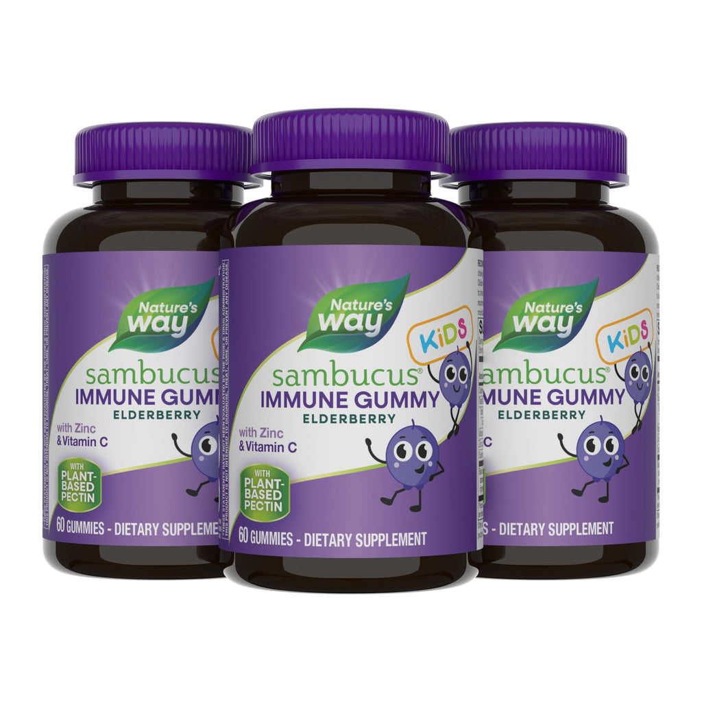 Nature's Way Sambucus Kids Elderberry Immune Gummies, Ages 2+, 60 ct | Daily Immune Support Gummy with Black Elderberry Extract, Vitamin C and Zinc, for Children Ages 2+*