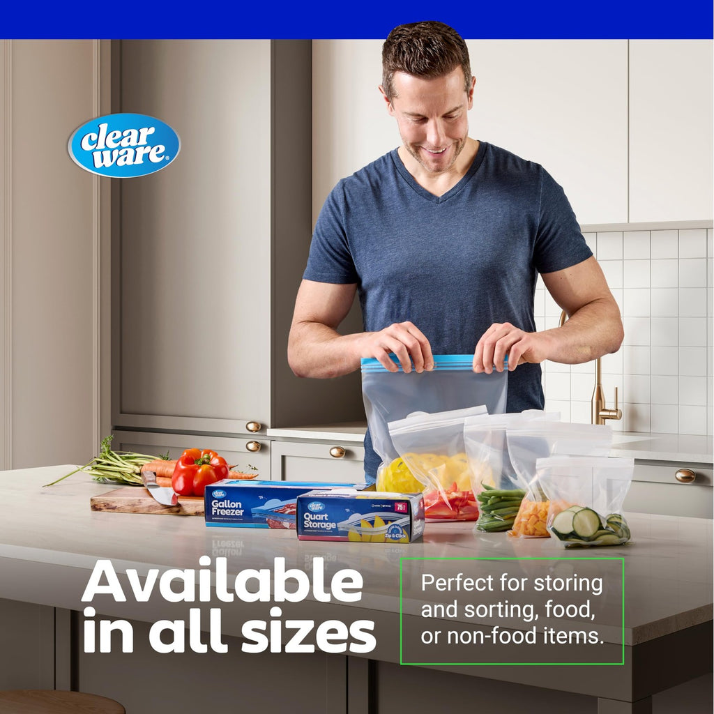 Clearware Zip N' Seal Bags - Variety Pack, 325 Bags - 150 Sandwich Bags, 75 Quart Bags, 50 Gallon Storage Bags, 50 Freezer Gallon Bags, For Food Storage, Freezer Bags, BPA Free