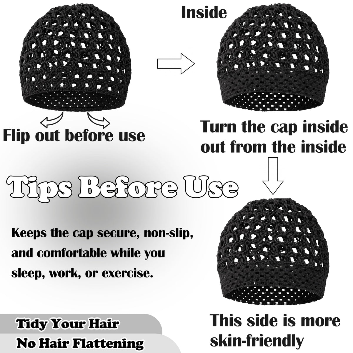 2 Mesh Hair Nets for Sleeping, Extra-Wide Band Wrap for Silk Press