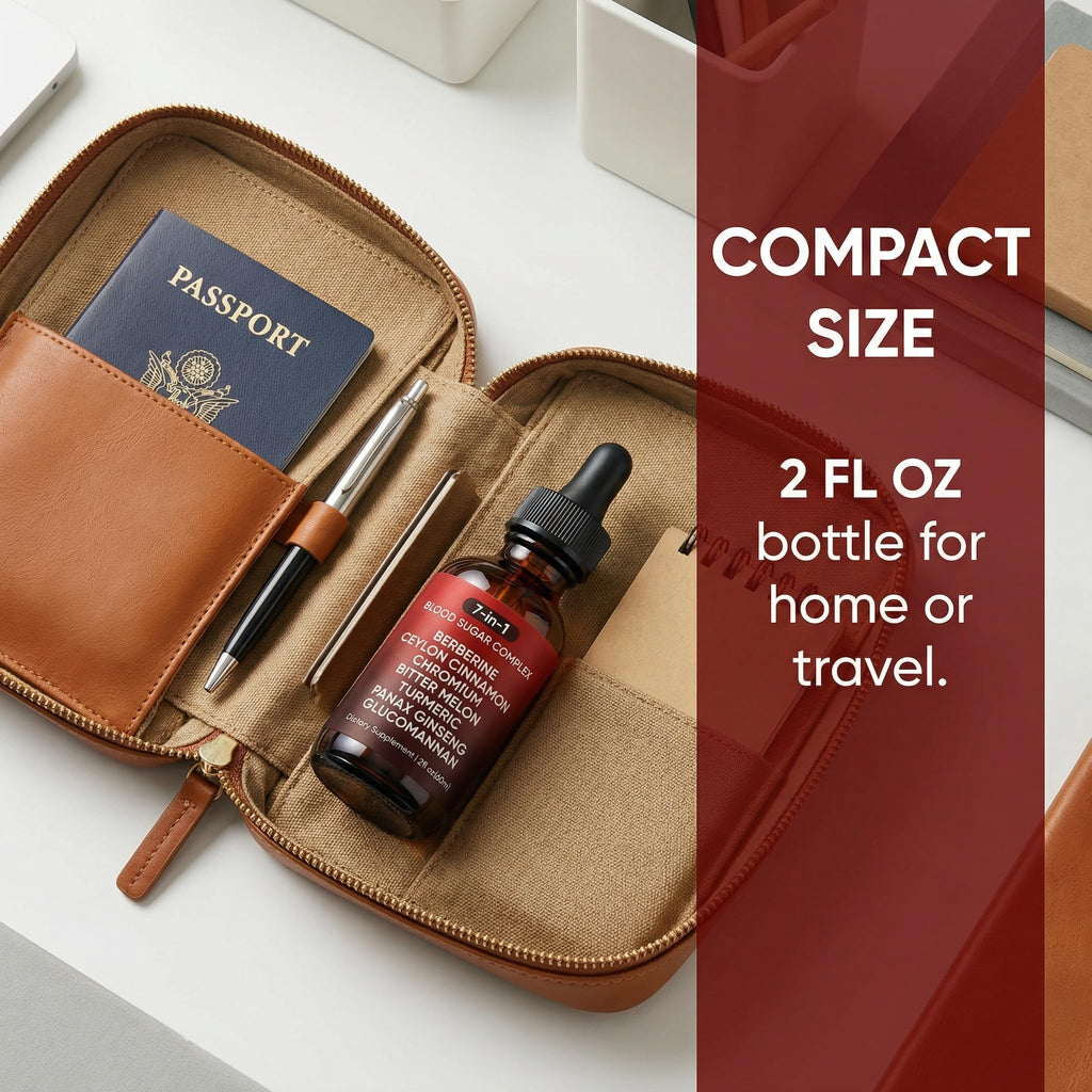 7-in-1 Complex Liquid Drops - Berberine with Ceylon Cinnamon, Chromium, Bitter Melon, Turmeric, Panax Ginseng & Glucomannan, Herbal Metabolic Support Supplement - 2fl oz