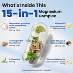 VEV DeepCalm 15-in-1 Magnesium Complex for Women & Men, 120 Caps | 15-in-1 Magnesium Supplement, Sleep, Glycinate & Citrate Vegan Capsules with Ashwagandha & L-Theanine