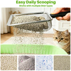 2 Pack Cat Litter Scoop with 3.8mm & 5mm Mesh – Stainless Steel Kitten Litter Scoop with 2 Adhesive Hooks, Metal Cat Poop Scooper for All Litter Types, Efficient Sifting & Easy Cleaning for Litter Box