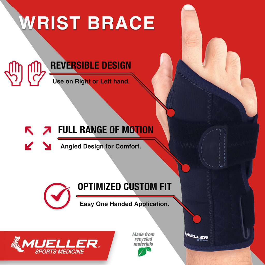 MUELLER Sports Medicine Reversible Green Wrist Brace for Men and Women, Wrist Pain Relief Support, Ideal for Carpal Tunnel, Tendonitis, Arthritis, Fits Left or Right Hand, Black, One Size