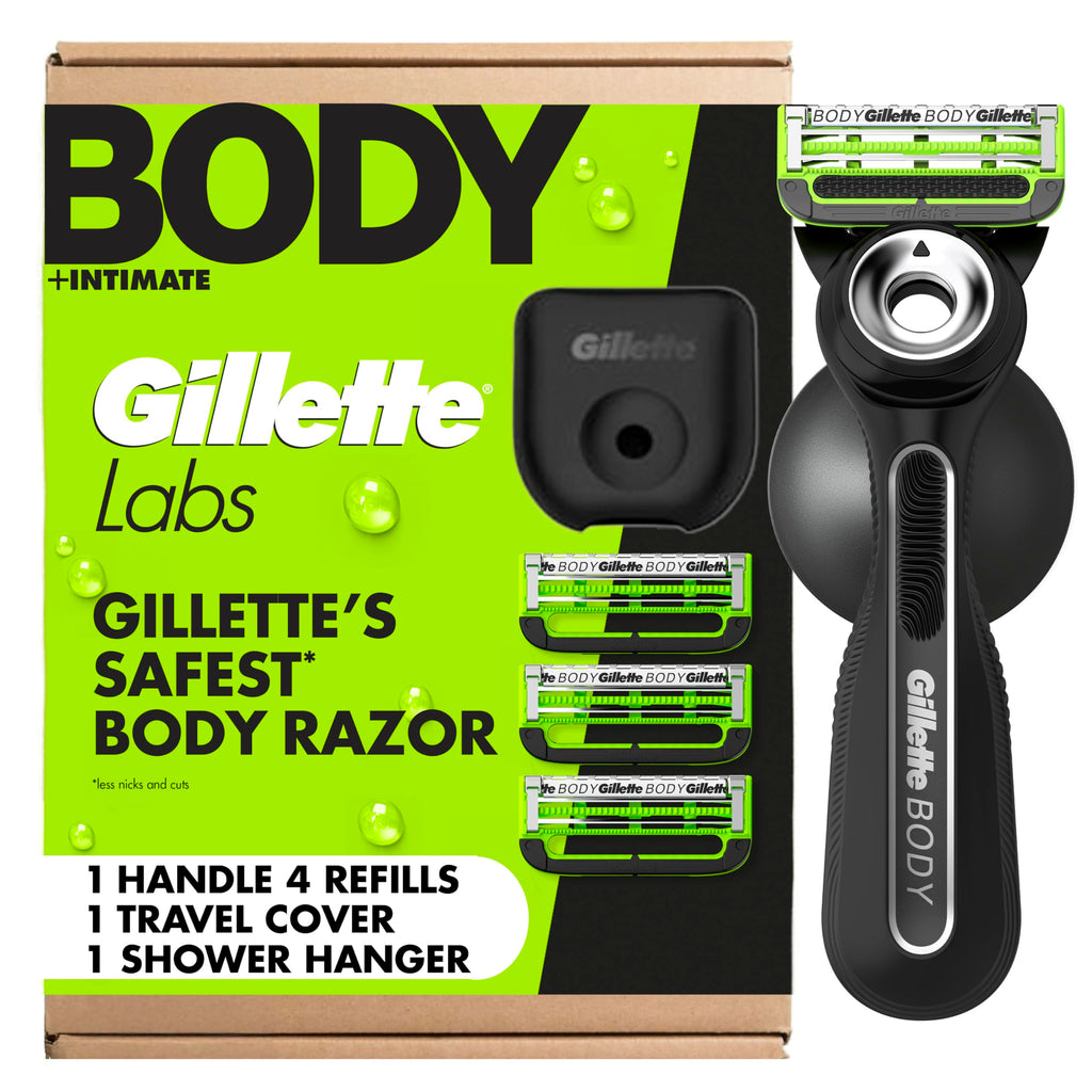 Gillette Labs Body + Intimate Razor For Men, Handle + 4 Blade Refills, Travel Cover