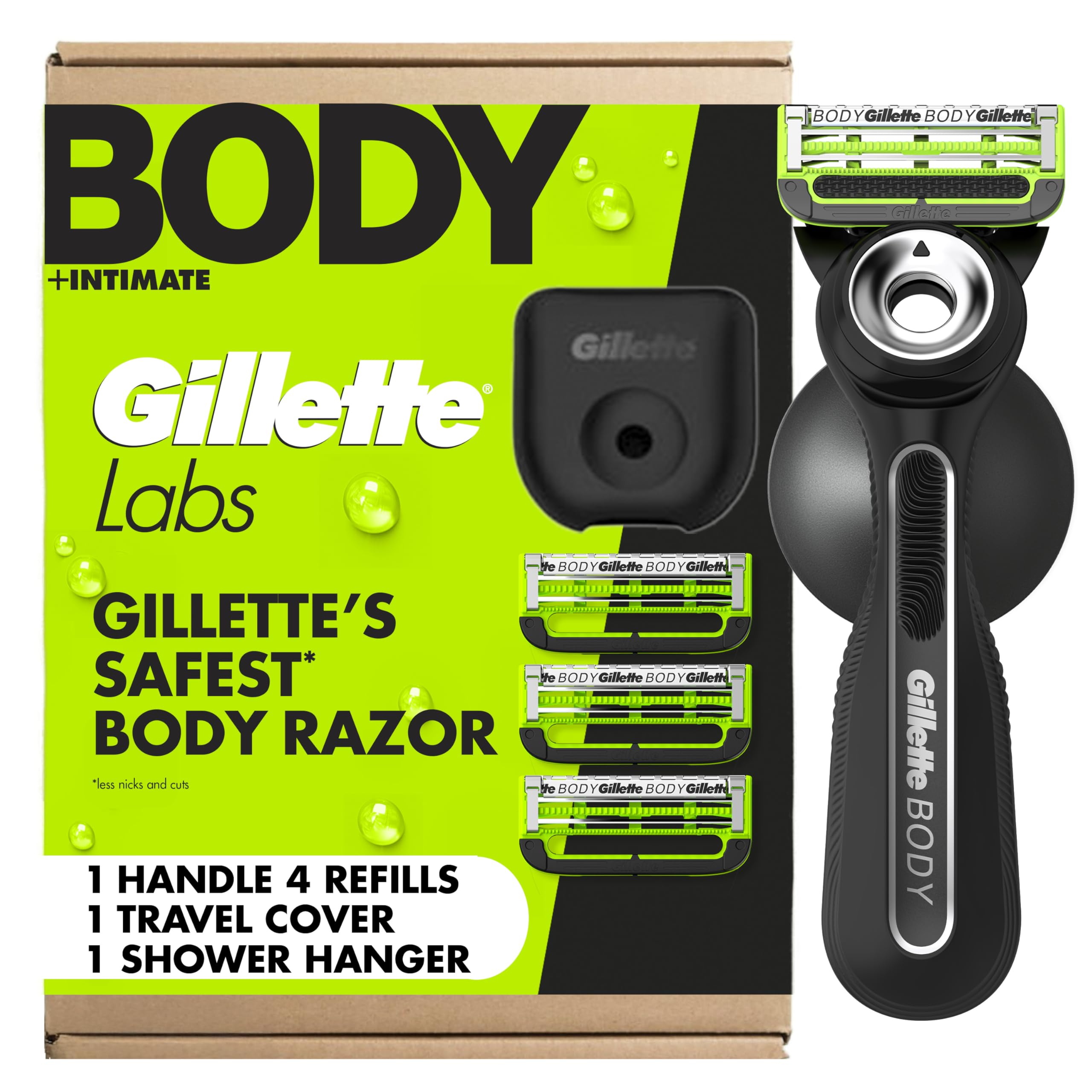 Gillette Labs Body + Intimate Razor For Men, Handle + 4 Blade Refills, Travel Cover