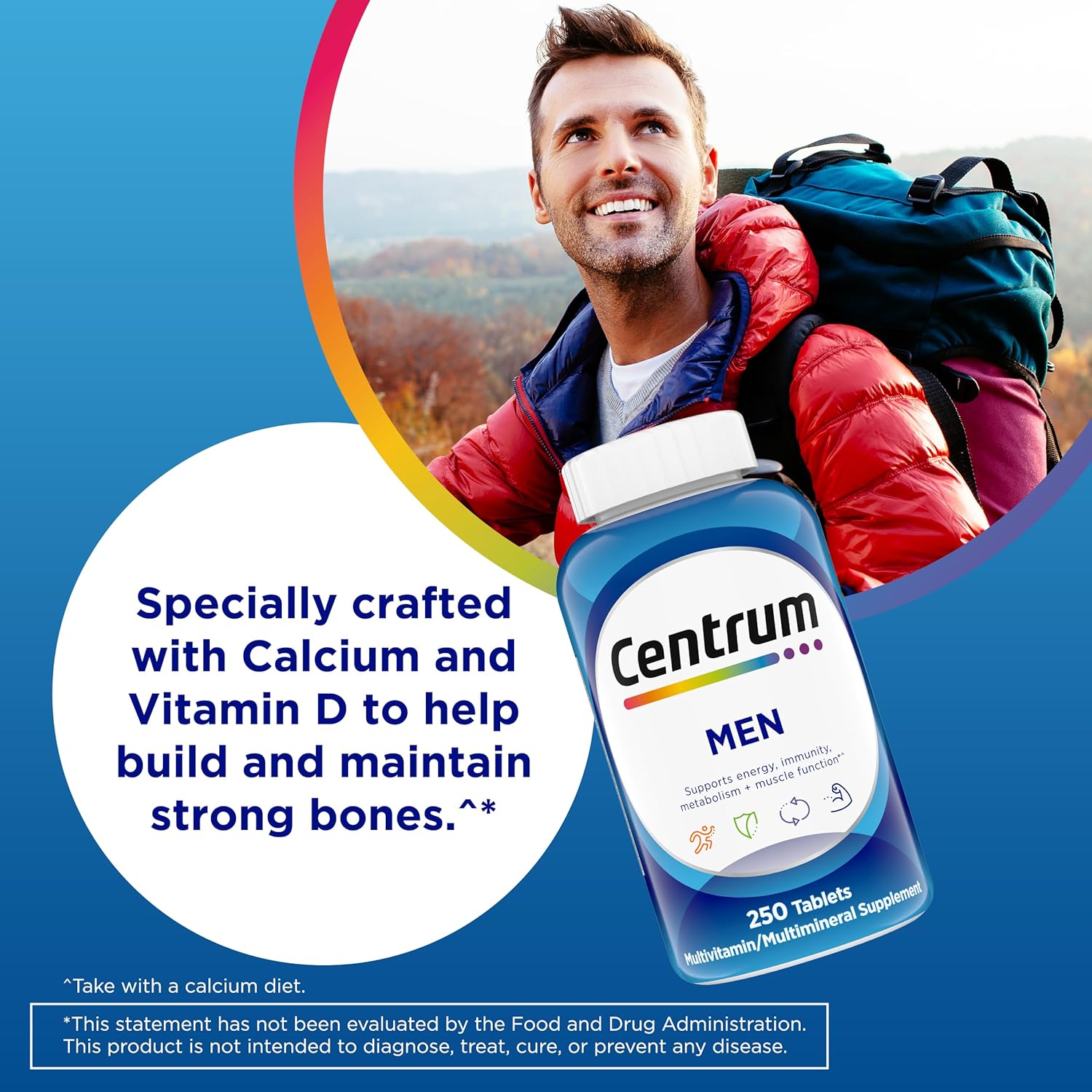 Buy now Centrum Multivitamin for Men, Multivitamin/Multimineral Supplement with Vitamin D3, B Vitamins and Antioxidants, Gluten Free, Non-GMO Ingredients - 250 Count at indiglob india