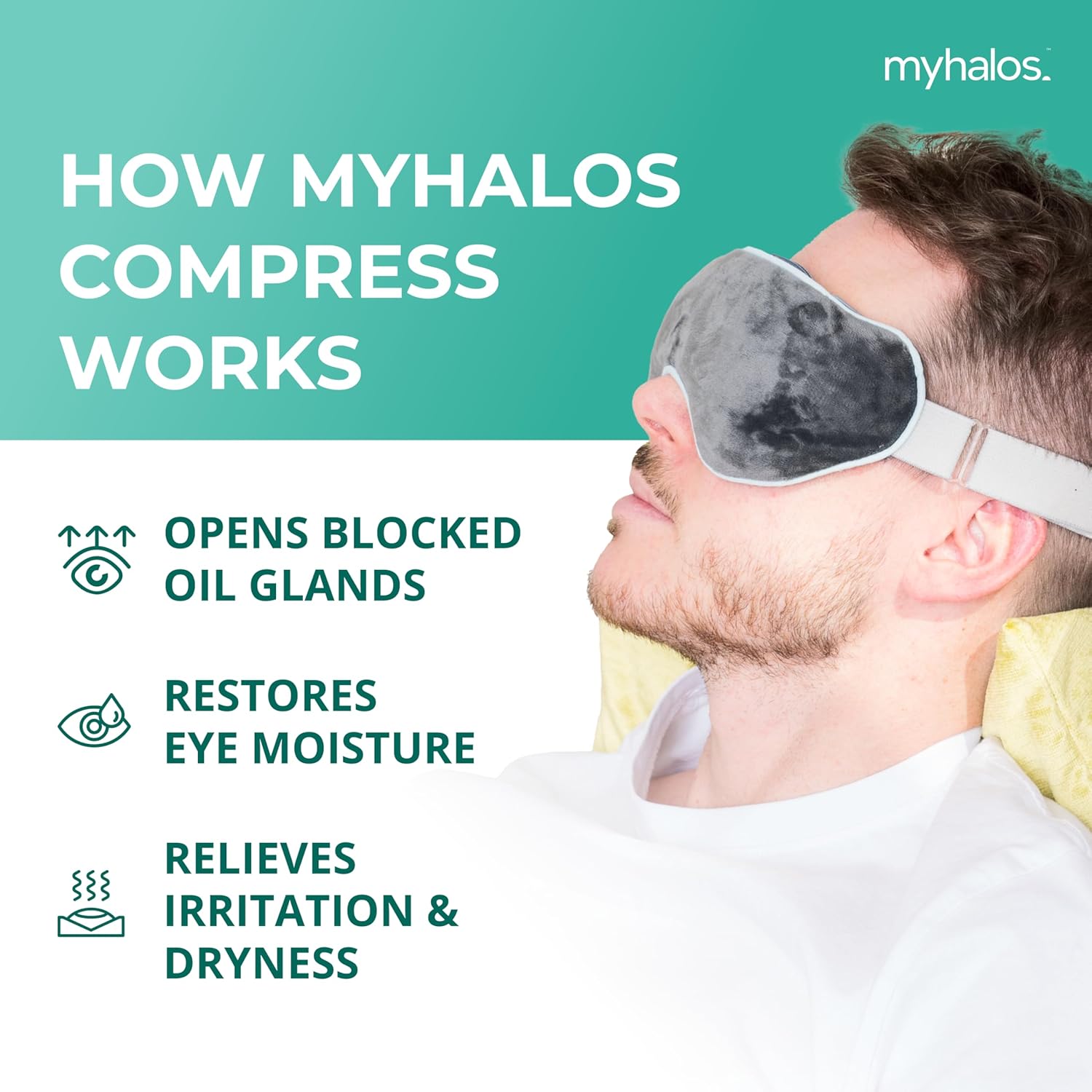 Buy now MyHalosÂ® Eye Mask for Dry Eyes - Steam Warm Compress for Eyes - Remove Styes, Chalazion Therapy Warming and Heating Pad Hot Compress - Moist Heat Mask for Blepharitis & MGD at indiglob india