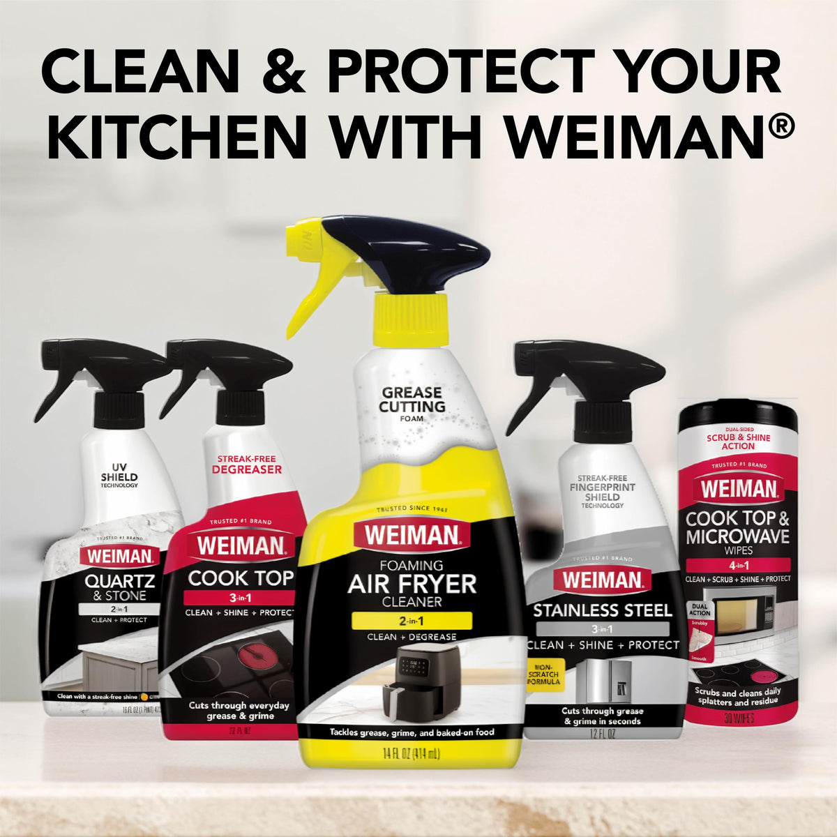 Weiman Foaming Air Fryer Cleaning Kit, Cleaner & Degreaser for Ceramic Baskets & Trays, Removes Grease, Grime, Oil & Baked-On Food, Includes Non-Abrasive Sponge, Fast-Acting, Residue-Free, 14 oz