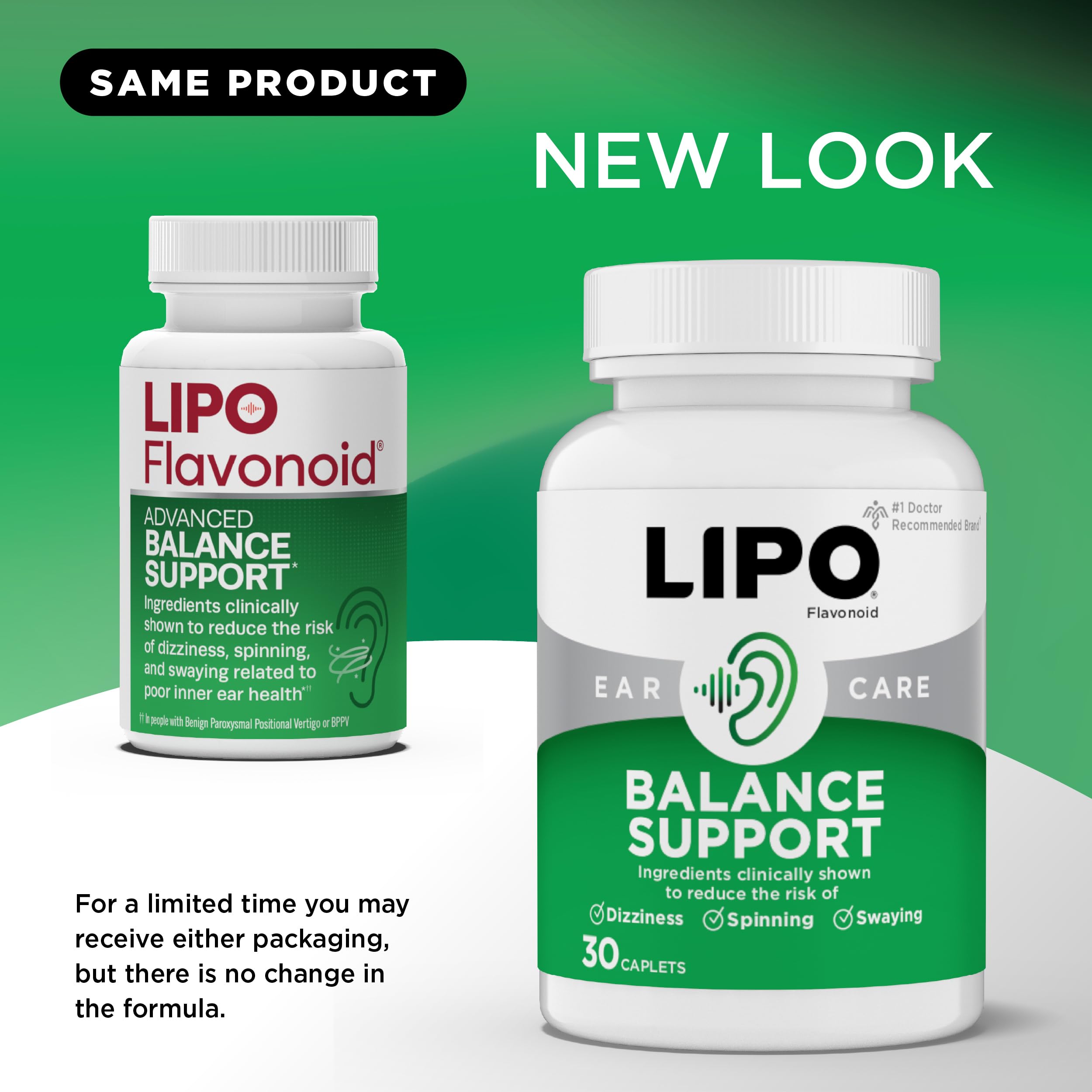 Lipo-Flavonoid for Vertigo & Dizziness Relief, Clinically Tested Formula with Ginkgo Biloba, Vitamin D, & Vitamin B Complex, Inner Ear Health & Balance Support, 30-Count (Pack of 2)