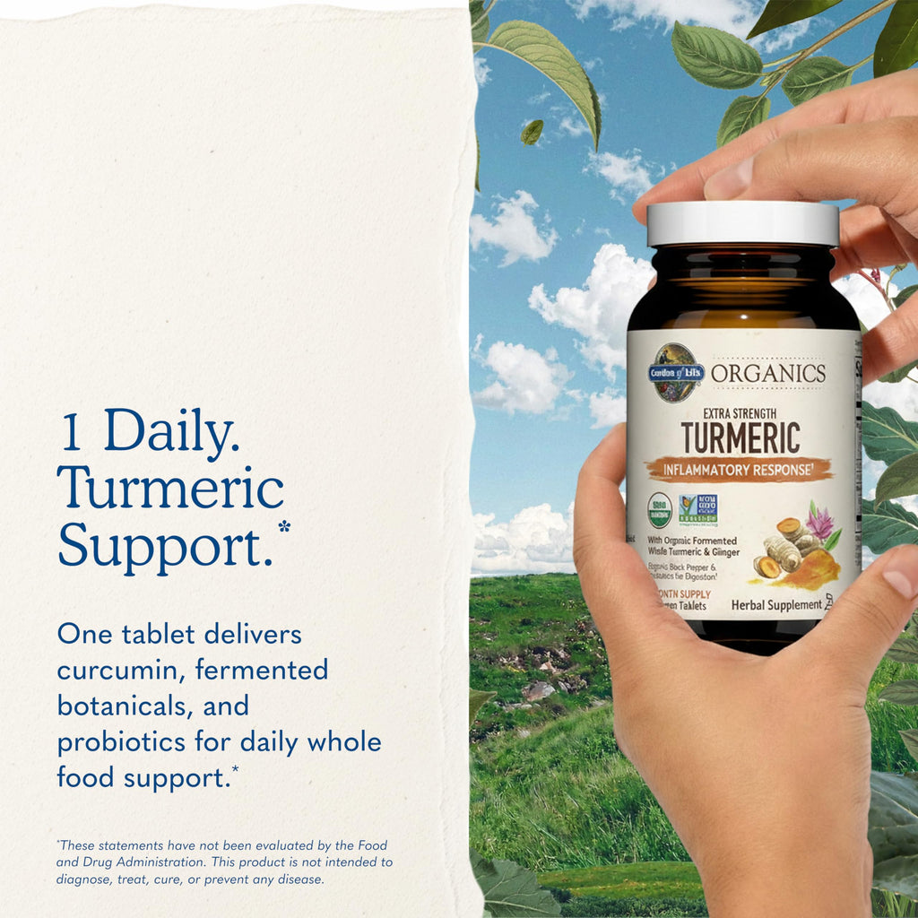 Garden of Life Organics Extra Strength Turmeric Inflammatory Response 60 Tablets-100mg Curcumin (95% Curcuminoids) Black Pepper, Probiotics, Organic Non-GMO Vegan Gluten Free Herbal Supplement