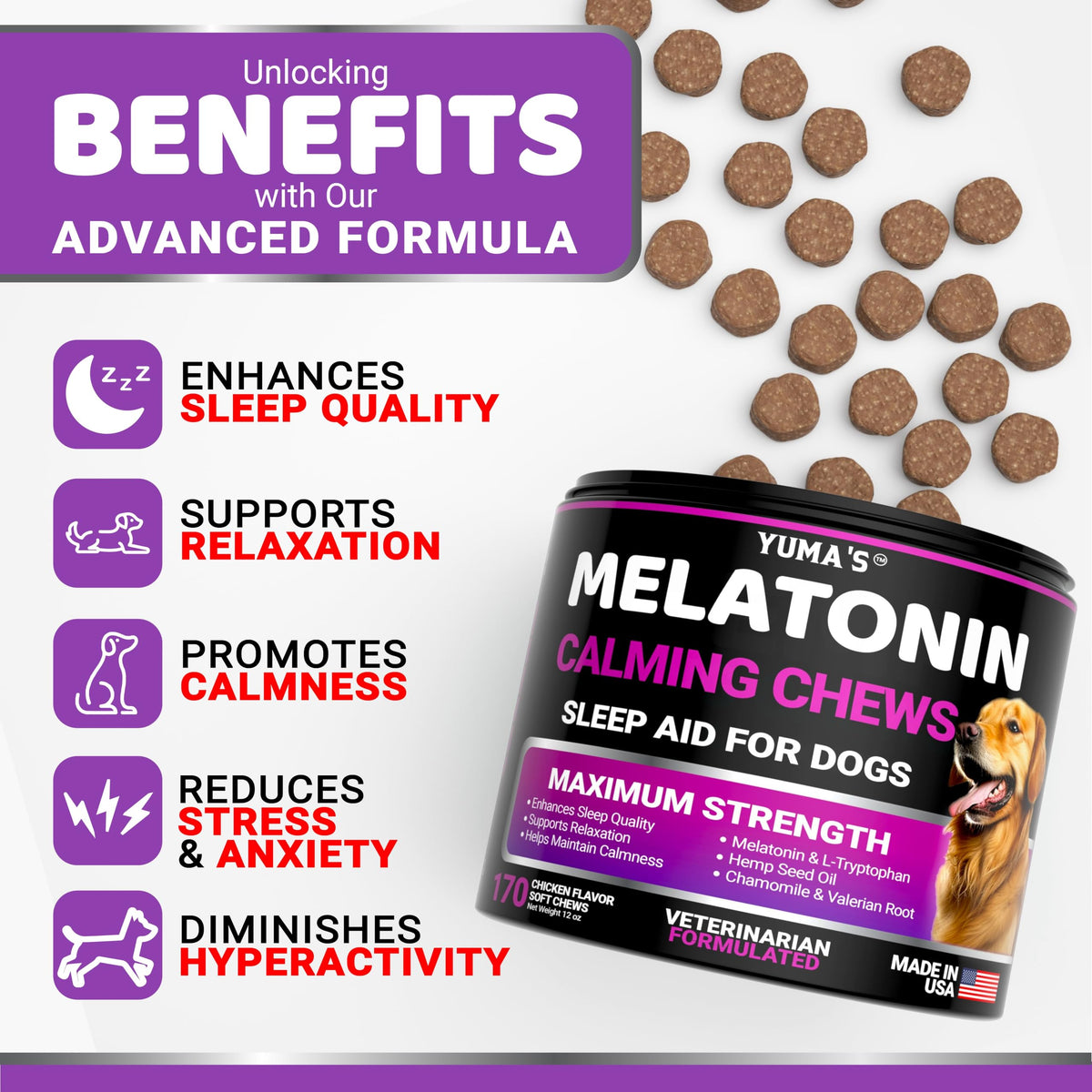 Melatonin for Dogs - 170 Chews - Melatonin Chews for Small and Large Dogs
