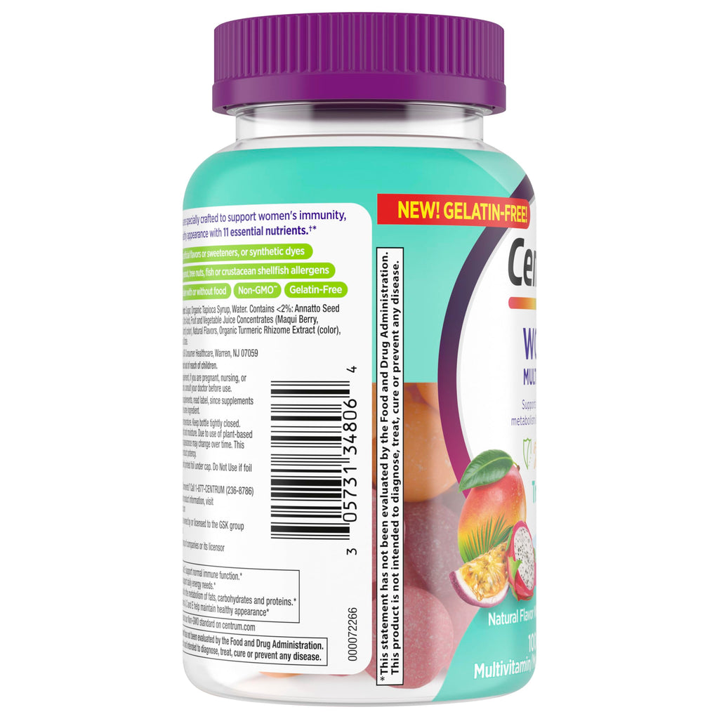 Centrum MultiGummies for Women 18 and Over, 100 Count | Contains Vitamin D3, B Vitamins and Antioxidant Vitamins C and E, Gluten Free, Non-GMO Ingredients, GLP-1 Support