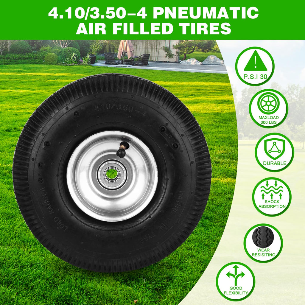 RRQ 4.10/3.50-4 Tire and Wheel, 10 Inch Pneumatic Wheels (2 Pack)