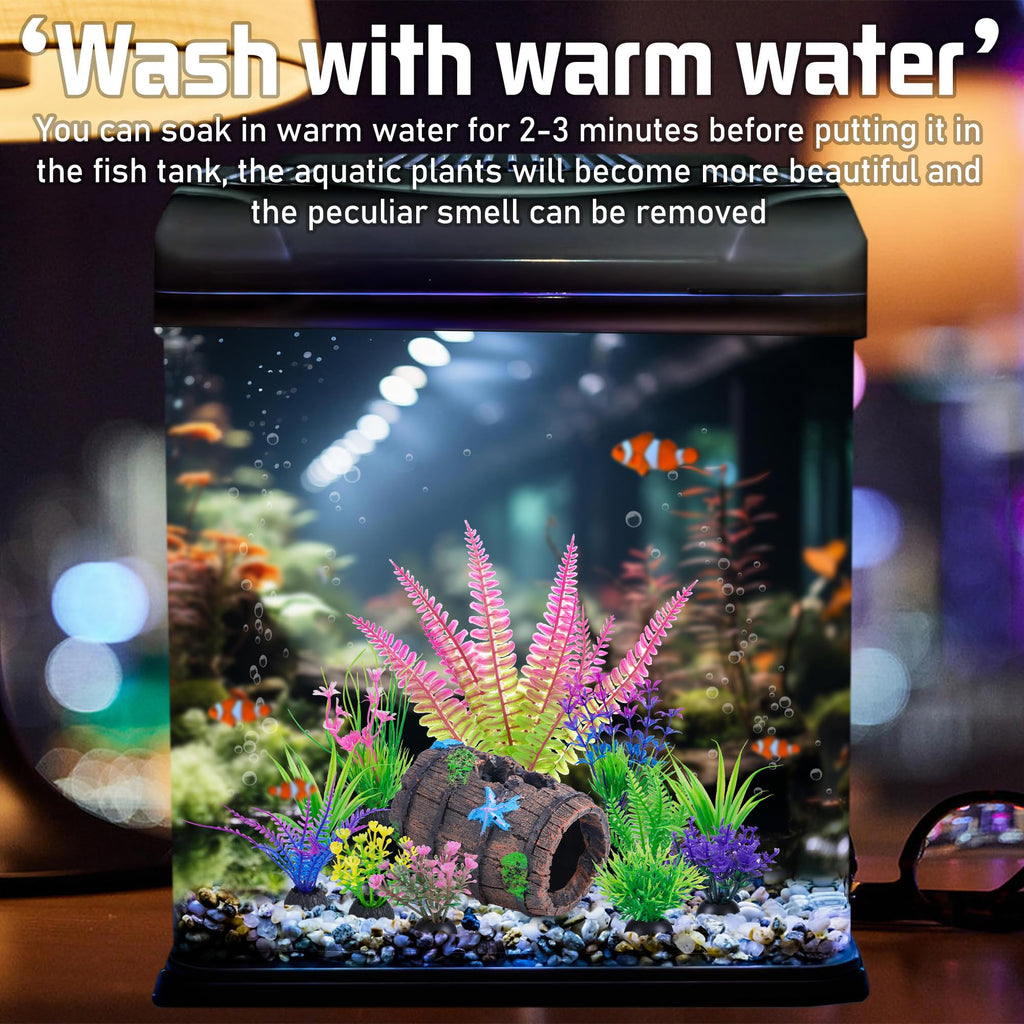 Ameliade 11 Aquarium Plants & Fish Tank Broken Barrel Cave Decorations Set