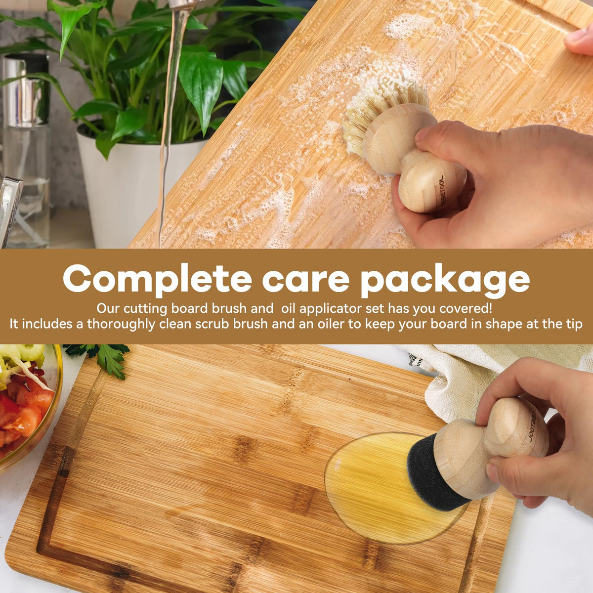 DEBETOOL Cutting Board Oil Applicator & Sisal Scrub Brush Set