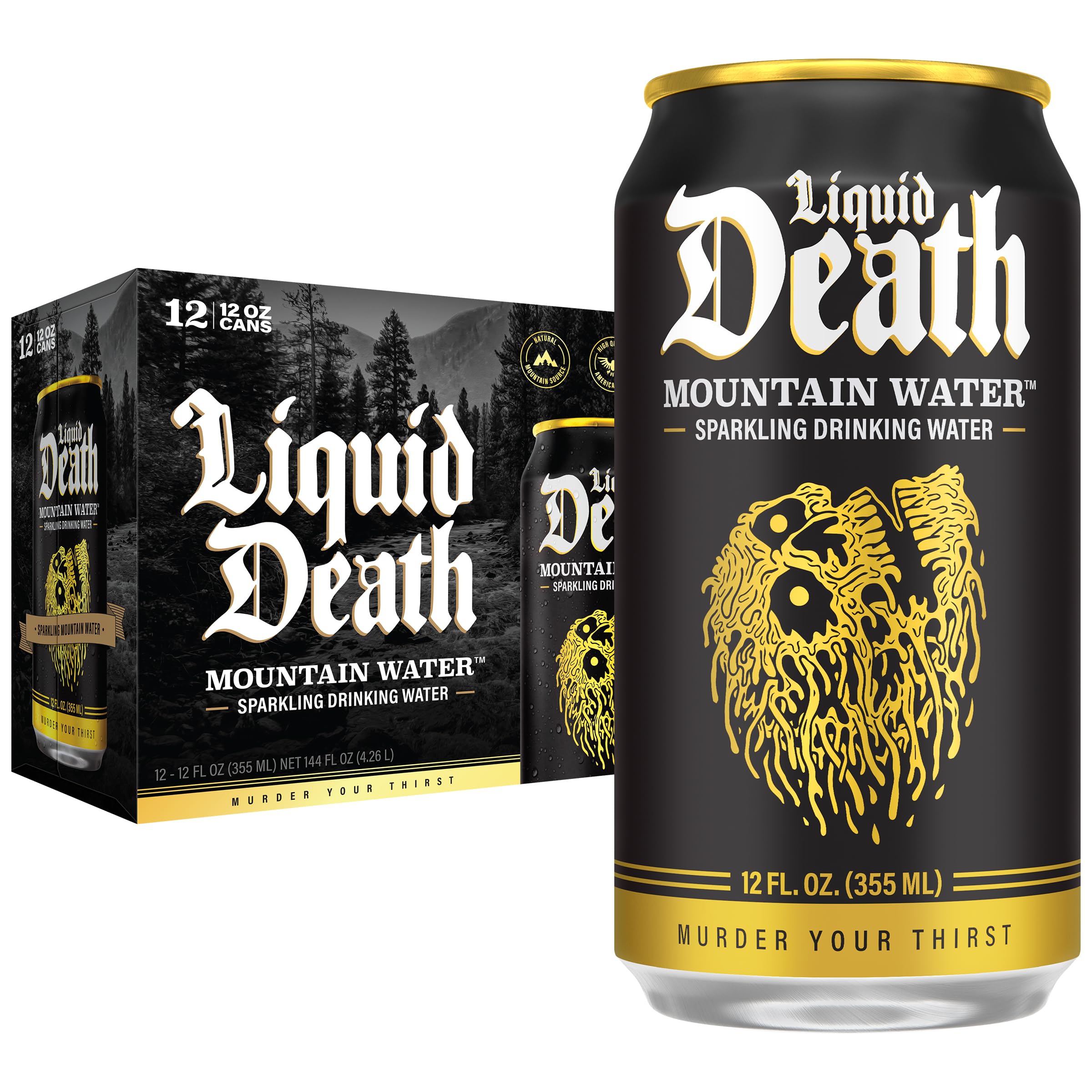 Buy now Liquid Death Sparkling Mountain Water, Real Mountain Source, Ice-Cold Cans, Infinitely Recyclable, 12 Fl Oz (Pack of 12) Mountain Water - Sparkling at indiglob india