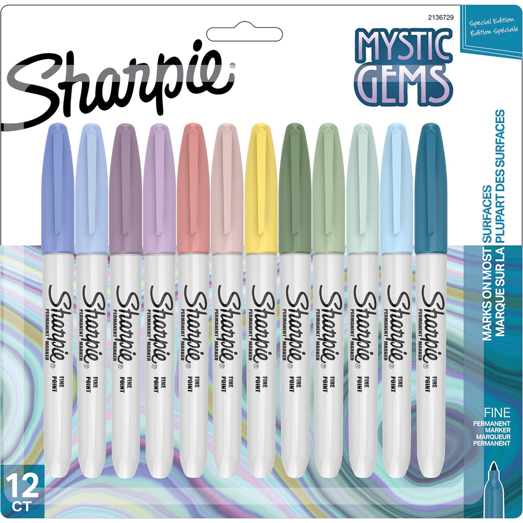 Sharpie Permanent Markers, Mystic Gems Special Edition, Fine Point, Assorted Colors, 12 Count - School, Office, Desk, Teacher Supplies