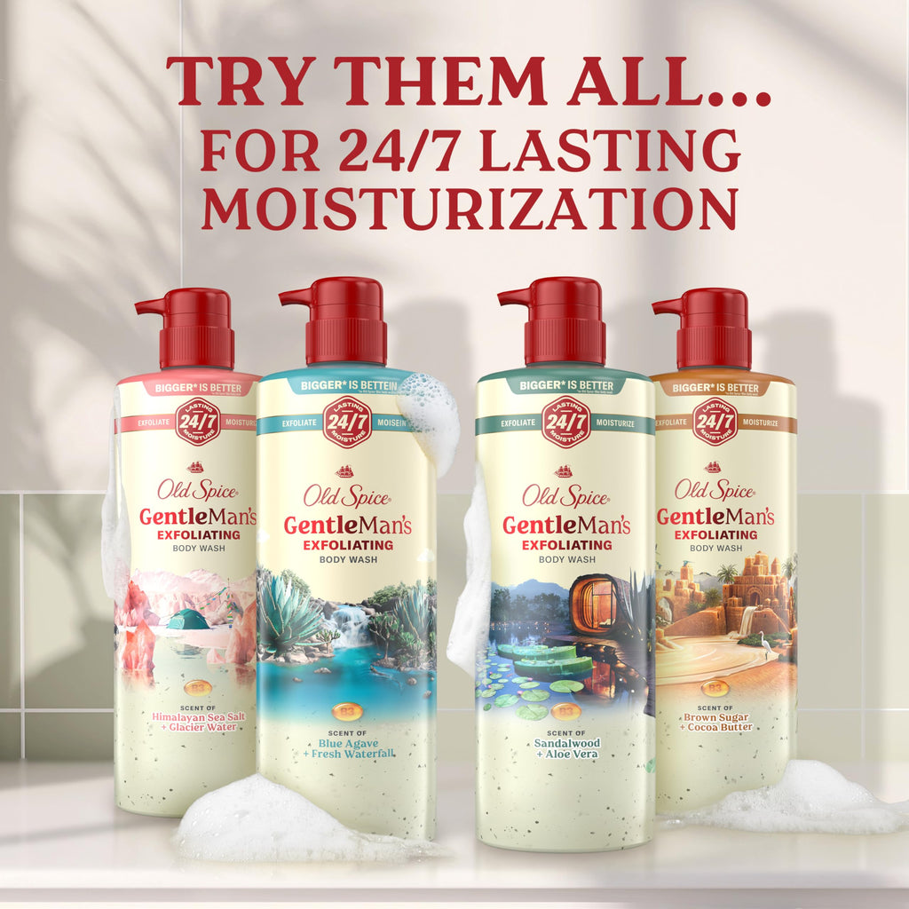 Old Spice GentleMan's Exfoliating & Moisturizing Body Wash for Men, 24/7 Shower Fresh with Long Lasting Scent, Renewing Vitamin B3 Blend, Sandalwood + Aloe Vera Scent, 26 oz