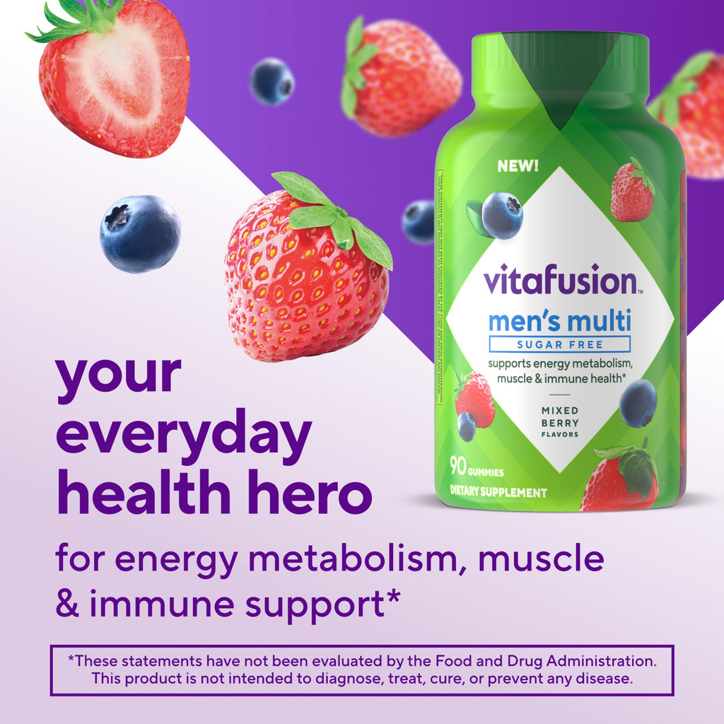 Vitafusion Sugar Free Men’s Multi Daily Gummy Multivitamins, Supports Energy Metabolism, Muscle and Immune Health (1), Mixed Berry Flavors, (Pack of 2)