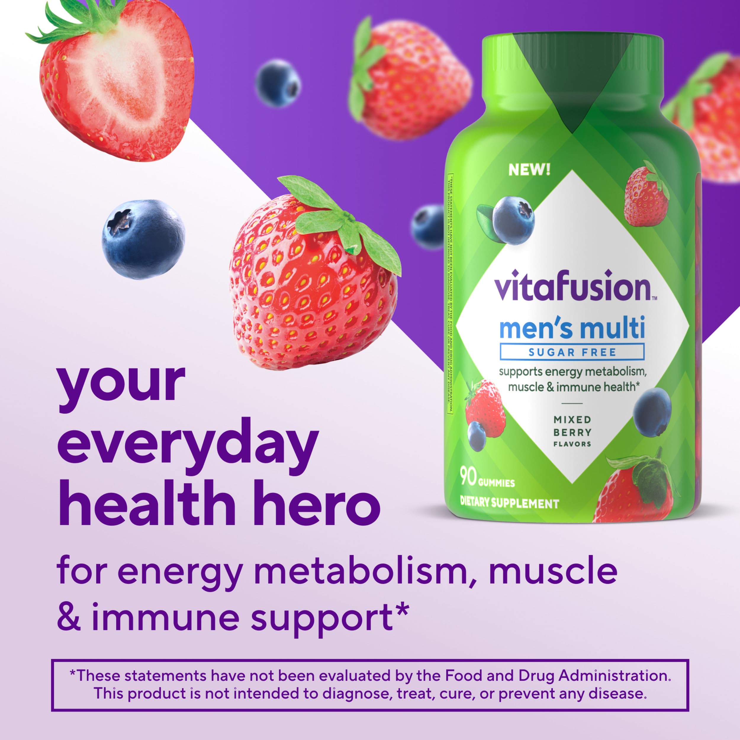 Vitafusion Sugar Free Men’s Multi Daily Gummy Multivitamins, Supports Energy Metabolism, Muscle and Immune Health (1), Mixed Berry Flavors, (Pack of 2)