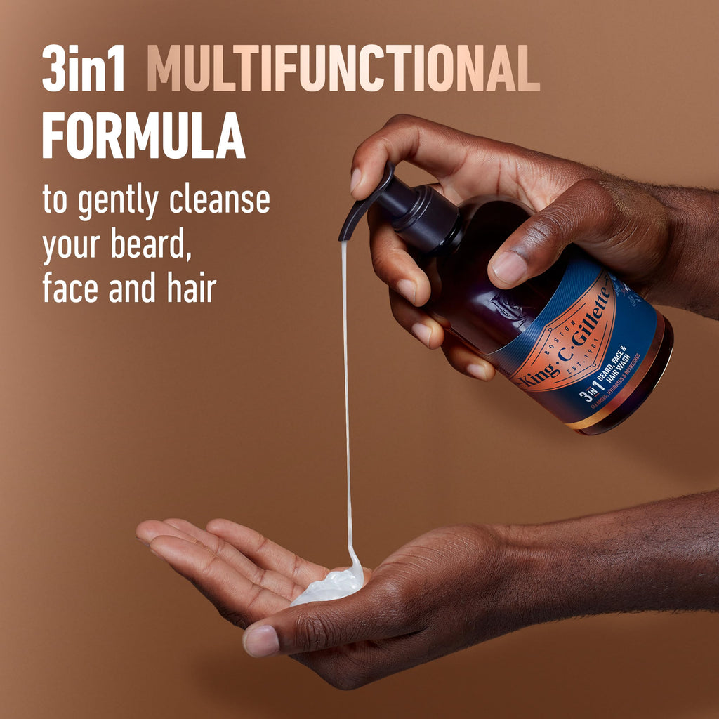 King C. Gillette Beard Wash, Mens Face Wash, 11.8 oz, Infused with Argan Oil and Avocado Oil to Cleanse Hair and Skin