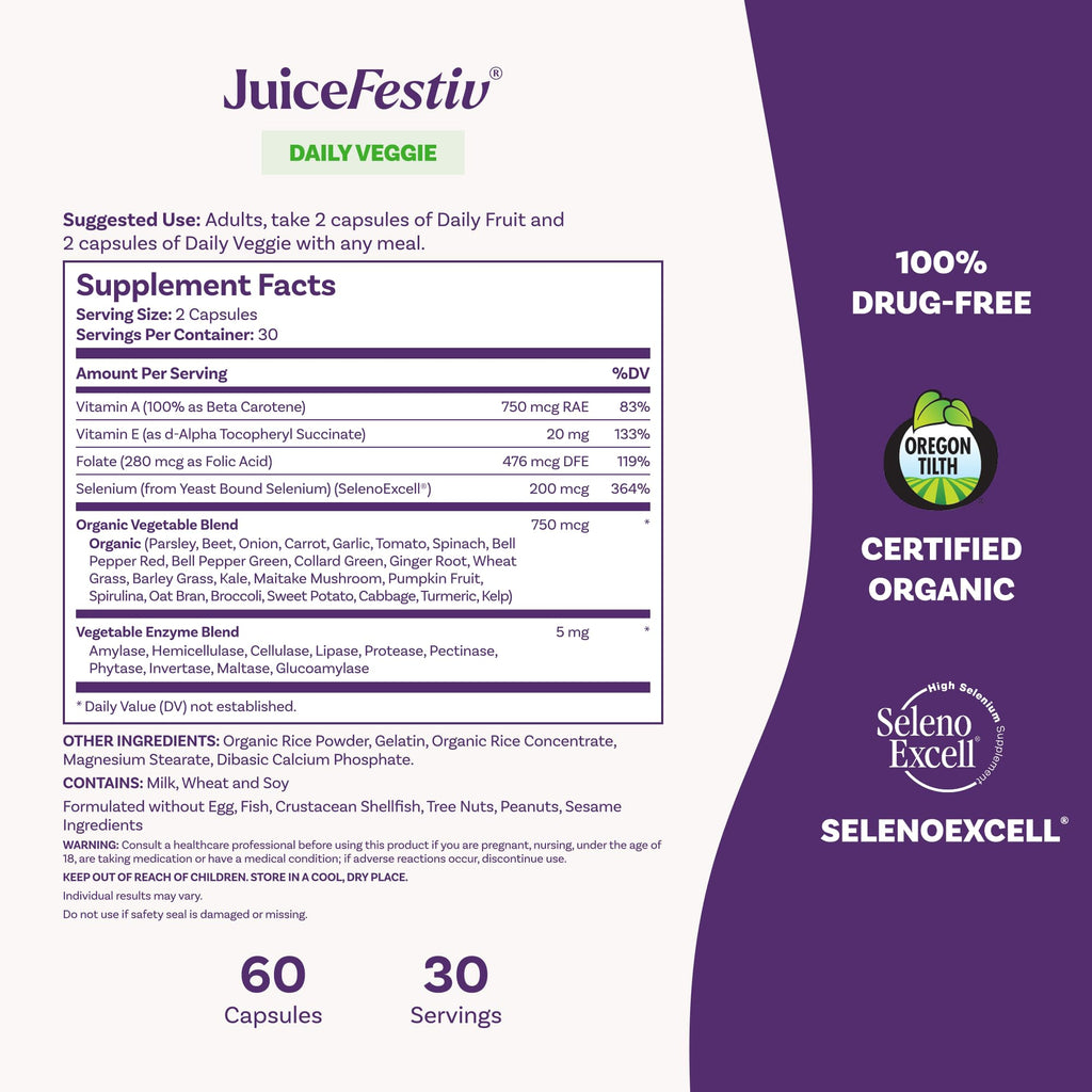 Natrol JuiceFestiv Vitamins and Supplements, 60 Capsules (2-Count) | For Nutrition & Well-being, Antioxidants for Cellular Health, Daily Fruit & Veggie Capsules, 120 Capsules, 30 Day Supply