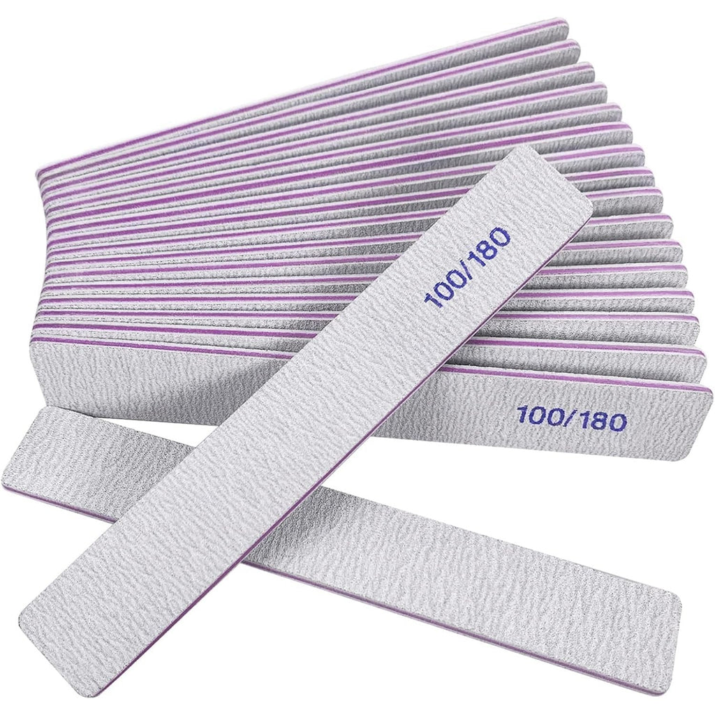 Nail Files (12 Pack), 100/180 Grit Emery Boards Nail File for Natural Nails and Acrylic Nails, Double Sided Emory Boards limas para unas acrilicas Profesional Fingernail Filer Reusable Manicure Gray