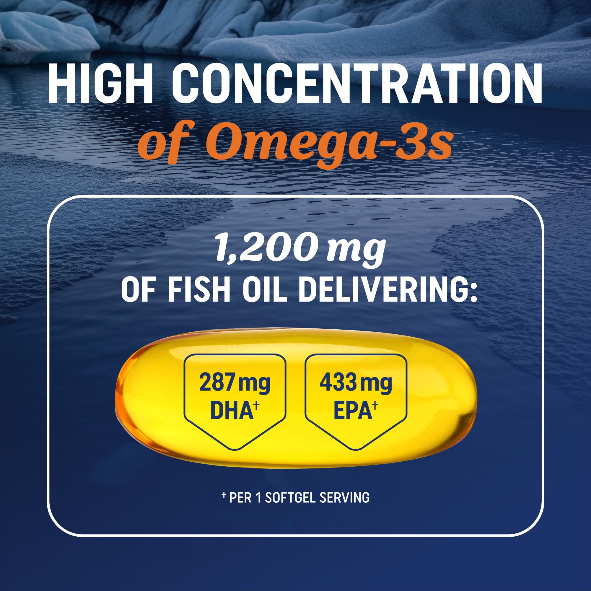 Triple Strength Omega 3 Fish Oil 1200 mg, EPA & DHA, Premium Wild Caught | Sustainably-Sourced Omega-3 Fatty Acids, Burpless Fish Oil Supplements, Clean Label Certified, 3rd-Party Tested, 30 Softgels